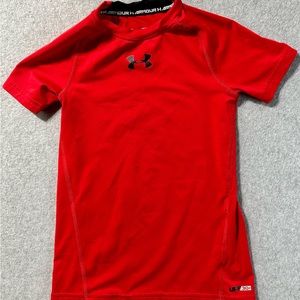Under Armour Compression Shirt Red Athletic Gym Workout Youth Size Small